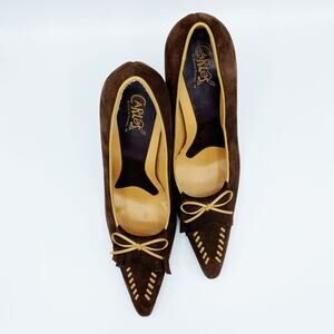 Carlos Santana Plush Brown Heeled Pumps Bow on Pointed Toe Size 10M